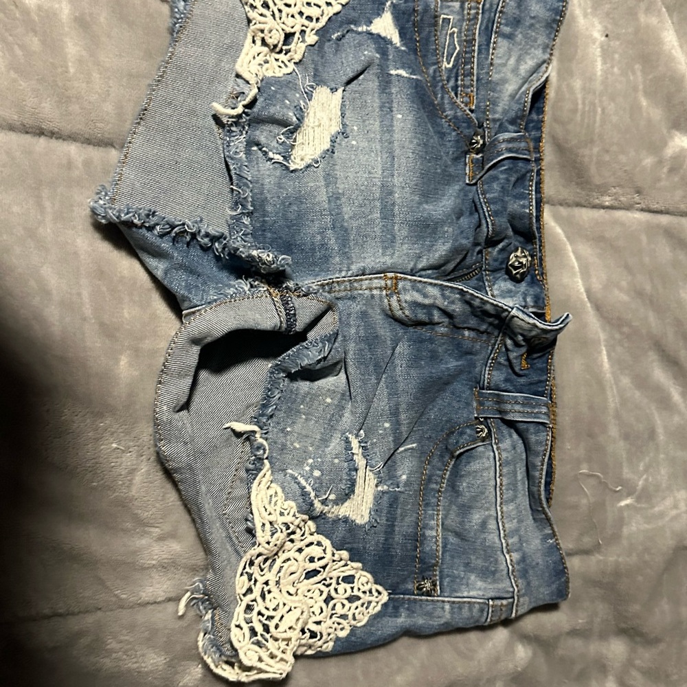 Harley-Davidson Light Blue Denim Shorts with Lace